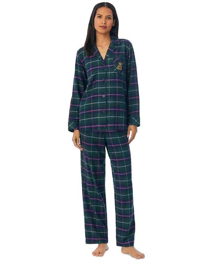 Lauren Ralph Lauren Women's 2-Pc. Long-Sleeve Notched-Collar Pajamas Set -  Macy's