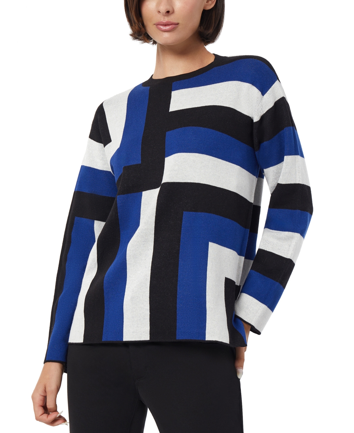 Jones New York Women's Jacquard Geo Crewneck Sweater In Sapphire Multi