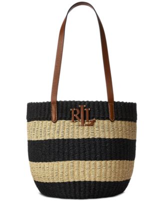 Lauren Ralph Lauren Striped Straw Medium Hartley Tote Bag Macy s