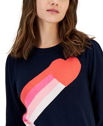 Women's Heart Graphic Pleated-Shoulder Sweater