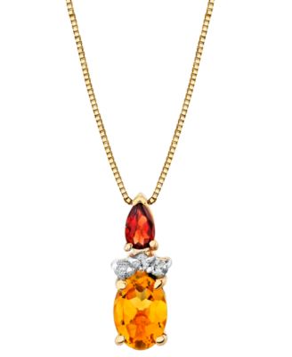 Macy's - Citrine (3/4 ct. t.w.), Garnet (1/4 ct. t.w.) & Diamond Accent 18" Pendant Necklace in 14k Gold