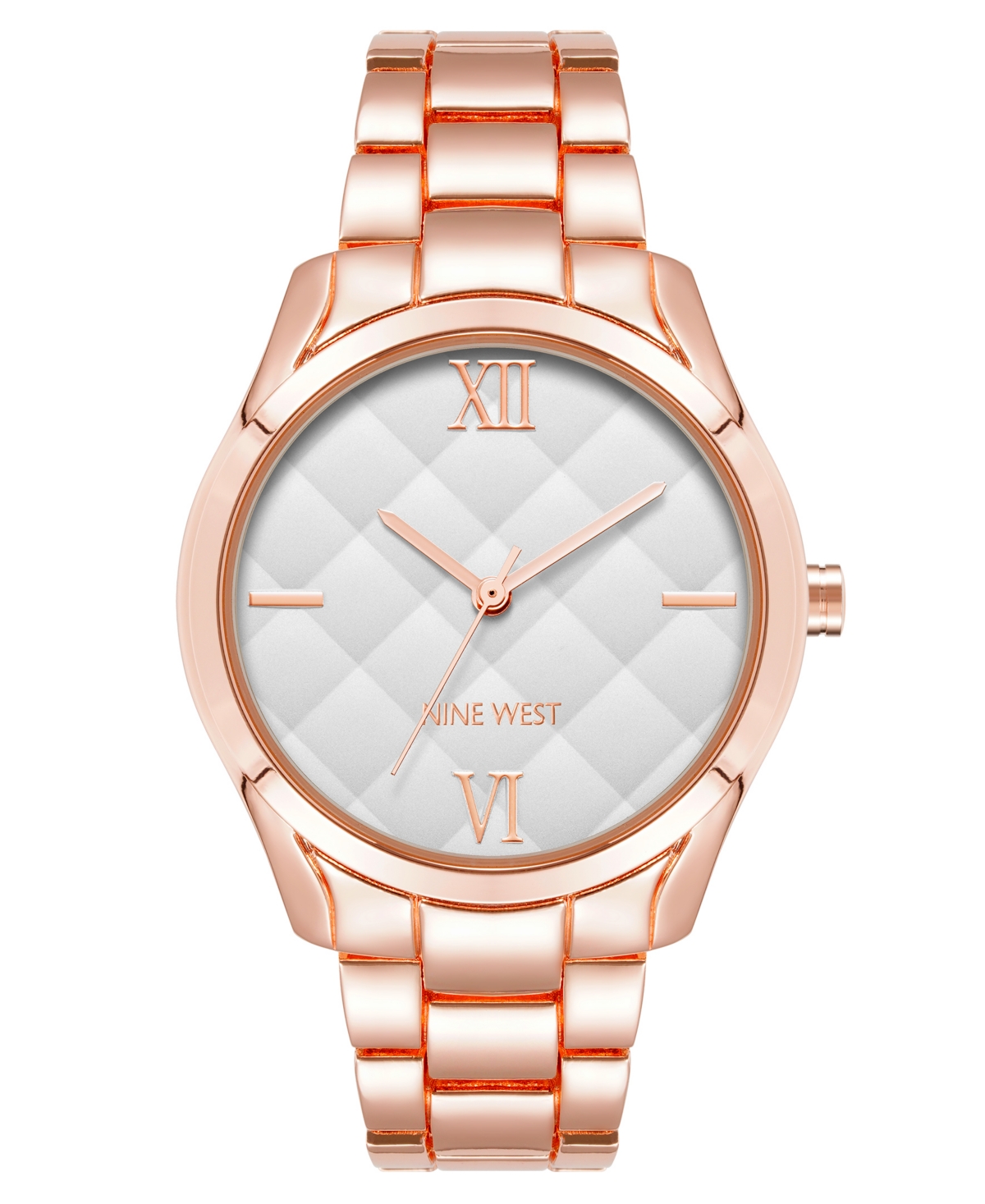 Nine West Women's Quartz Rose Gold-tone Alloy Link Bracelet Watch, 36mm In Silver-tone,rose Gold-tone