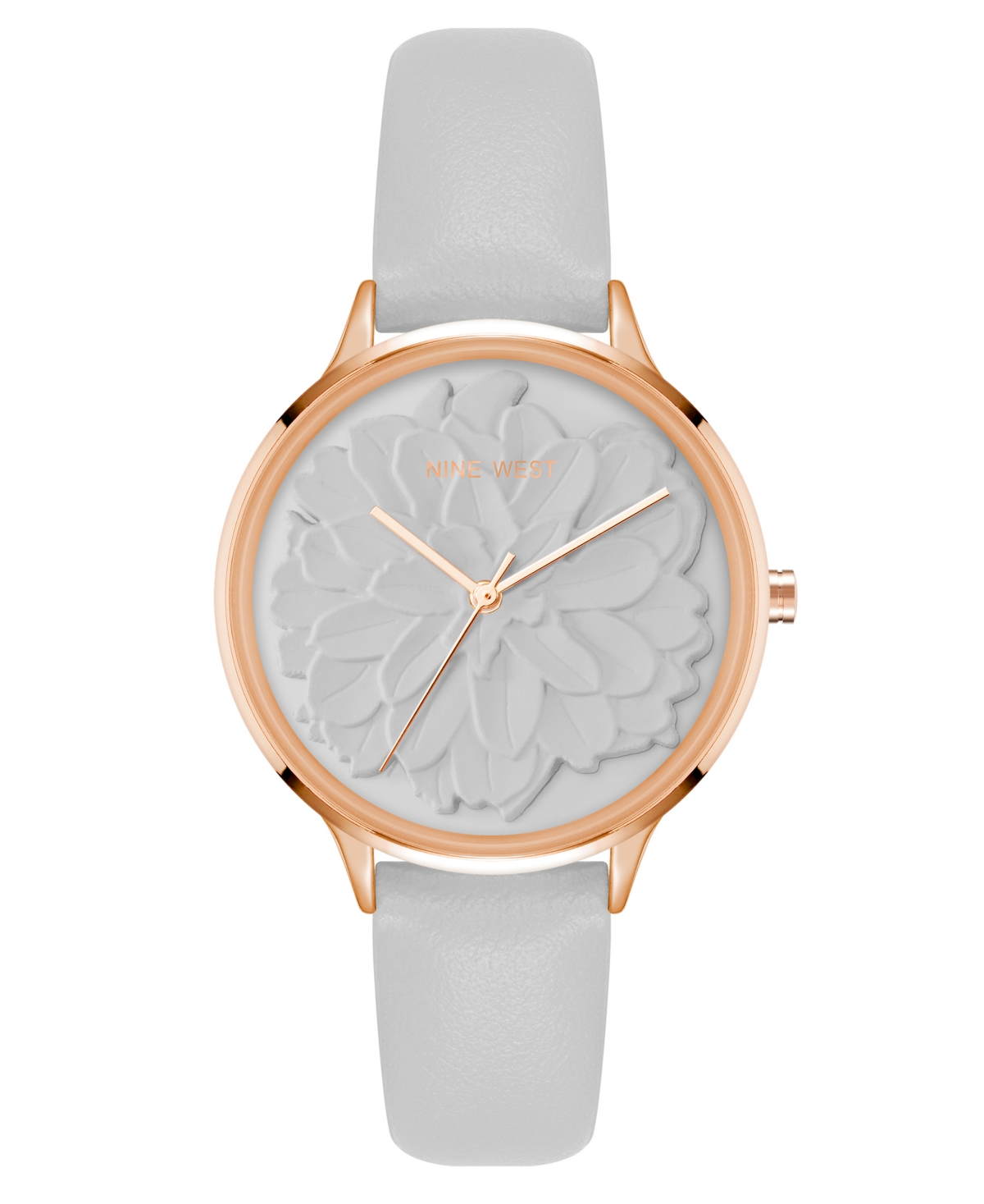 Nine West Women's Quartz Gray Faux Leather Band Watch, 34.5mm In Gray,rose Gold-tone