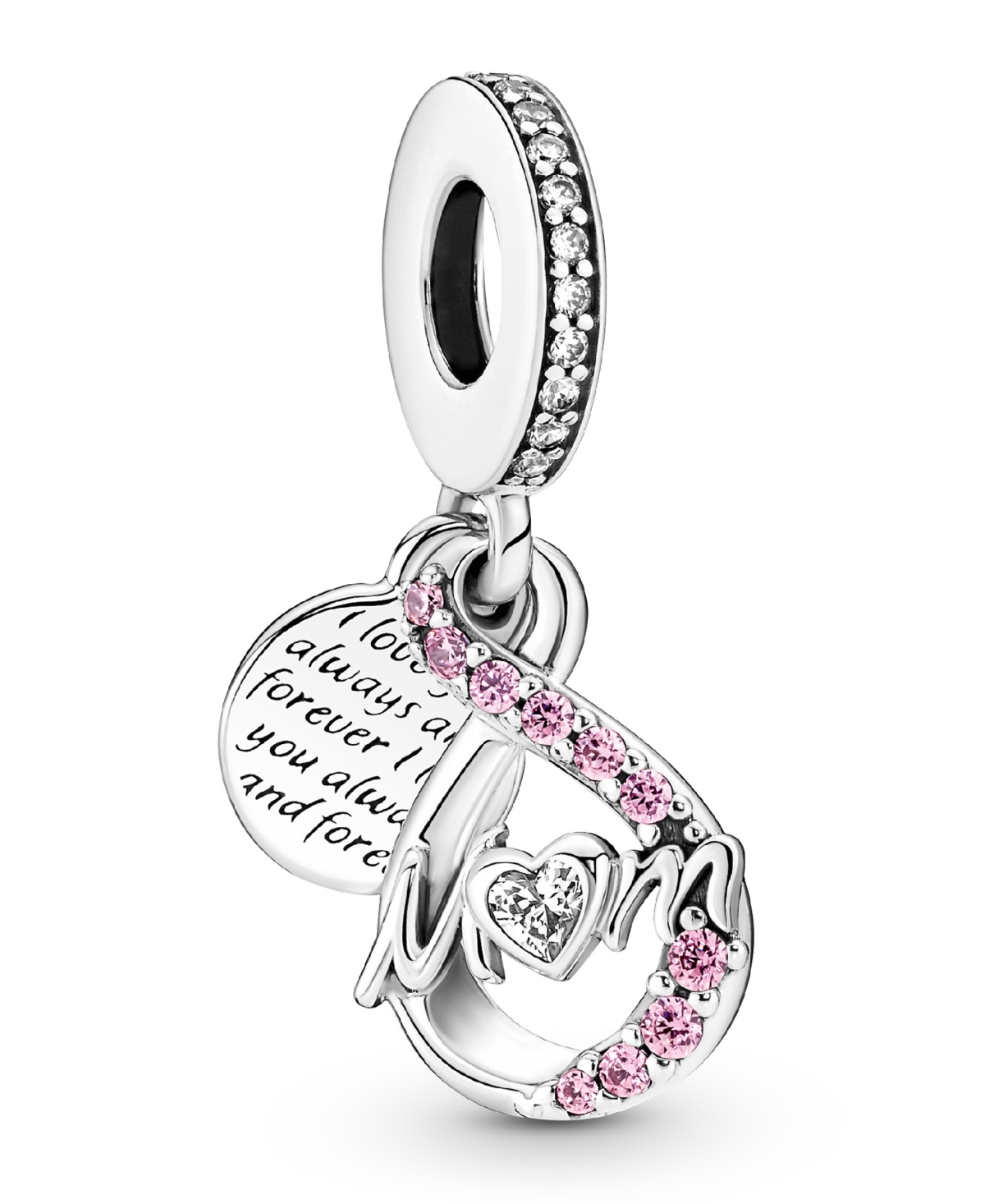Cubic Zirconia Mom Infinity Pave Double Dangle Charm - Pink