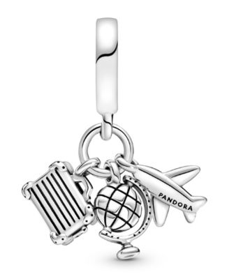Sterling Silver Airplane, Globe Suitcase Dangle Charm