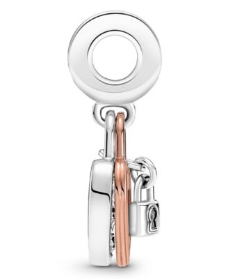 Cubic Zirconia Heart Padlock Double Dangle Charm
