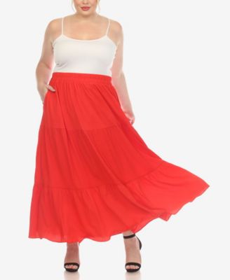 Plus Size Pleated Tiered Maxi Skirt