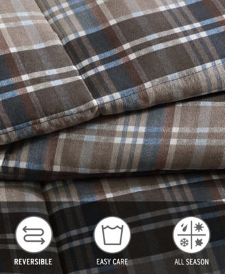 Eddie Bauer Rugged Plaid Micro Suede Reversible Duvet Cover Sets In Beige Brown