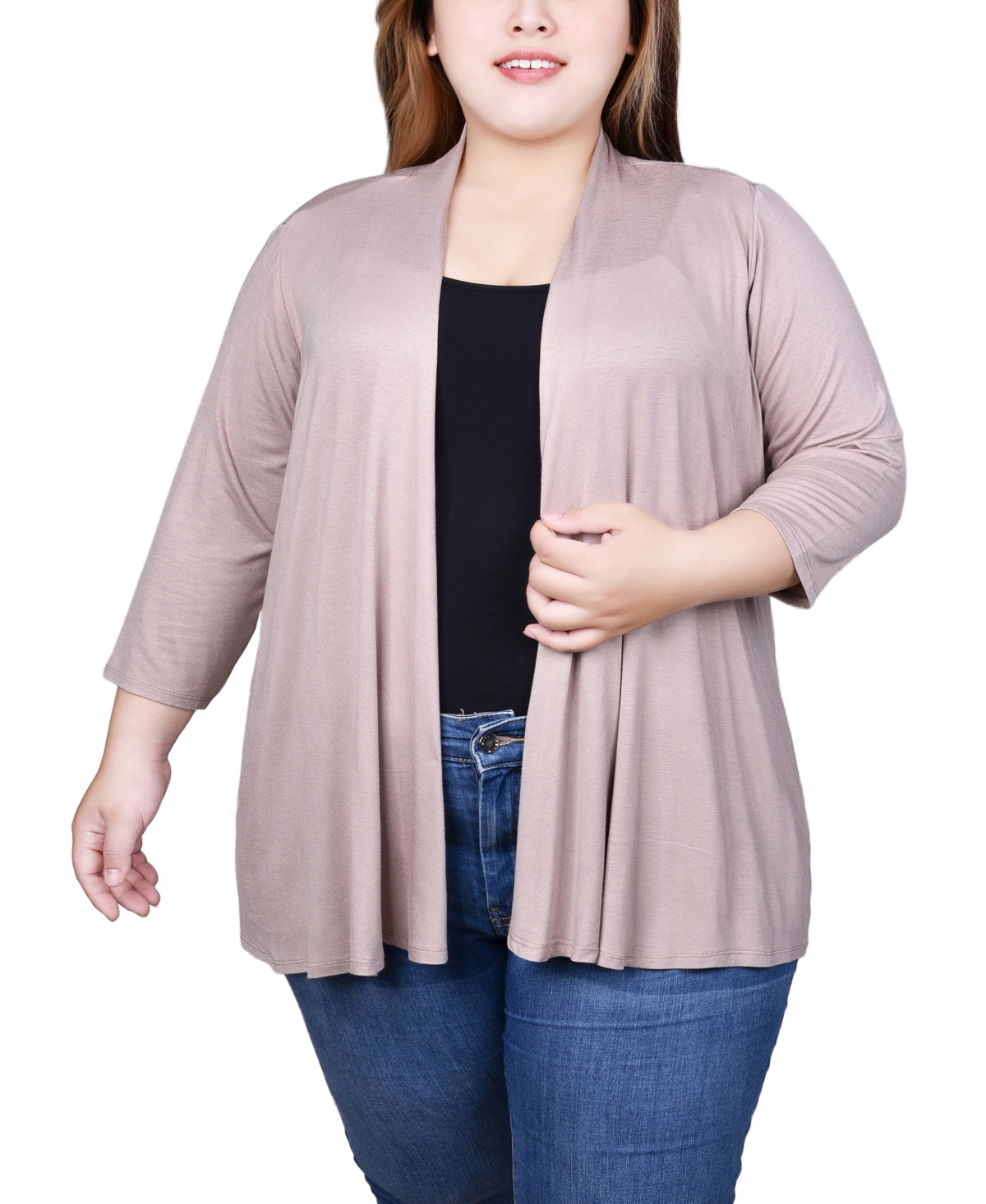 Ny Collection Plus Size Draped Open-front Cardigan Sweater In Fossil