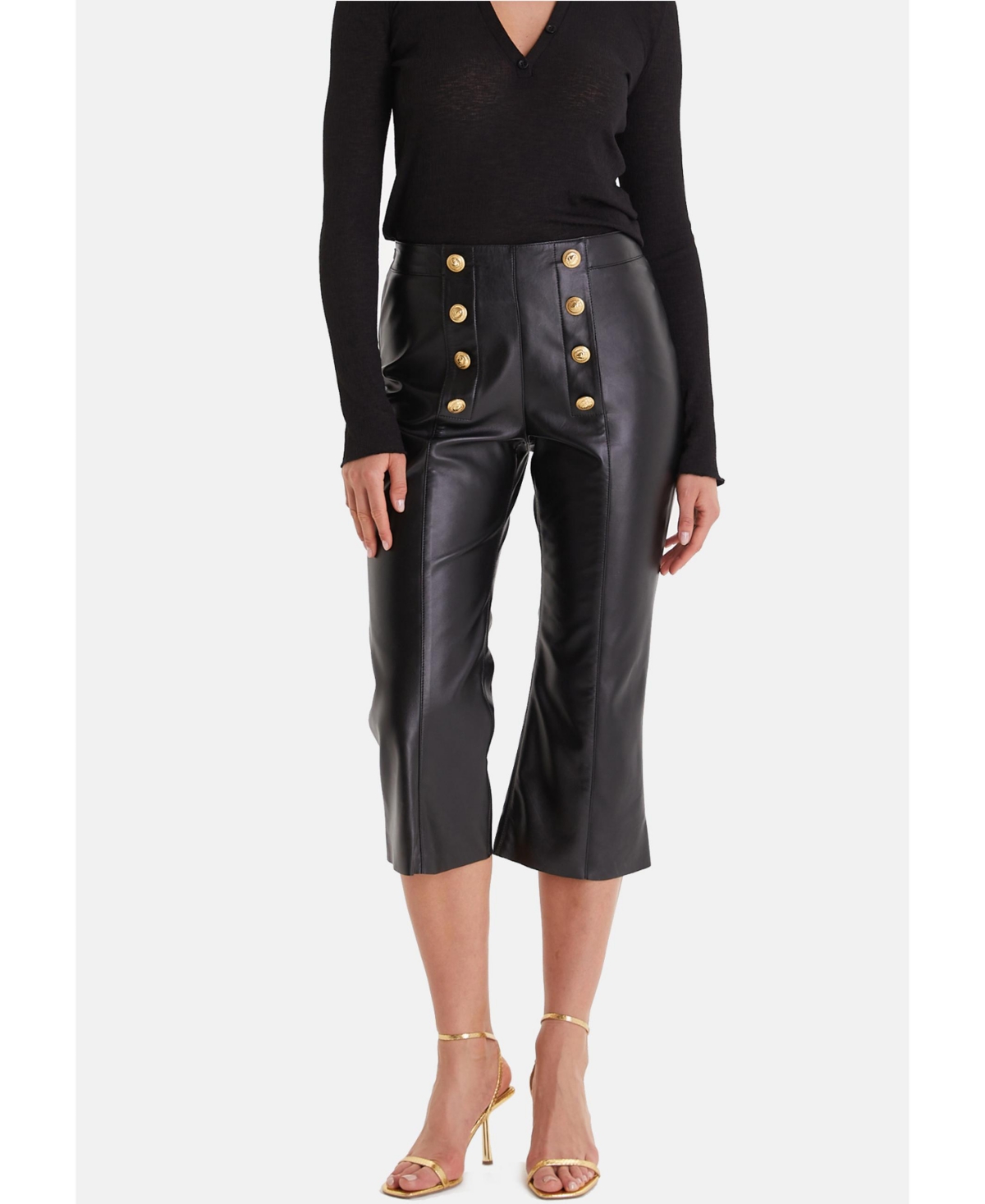 Women's Leather Fashion Pants, Black - Black