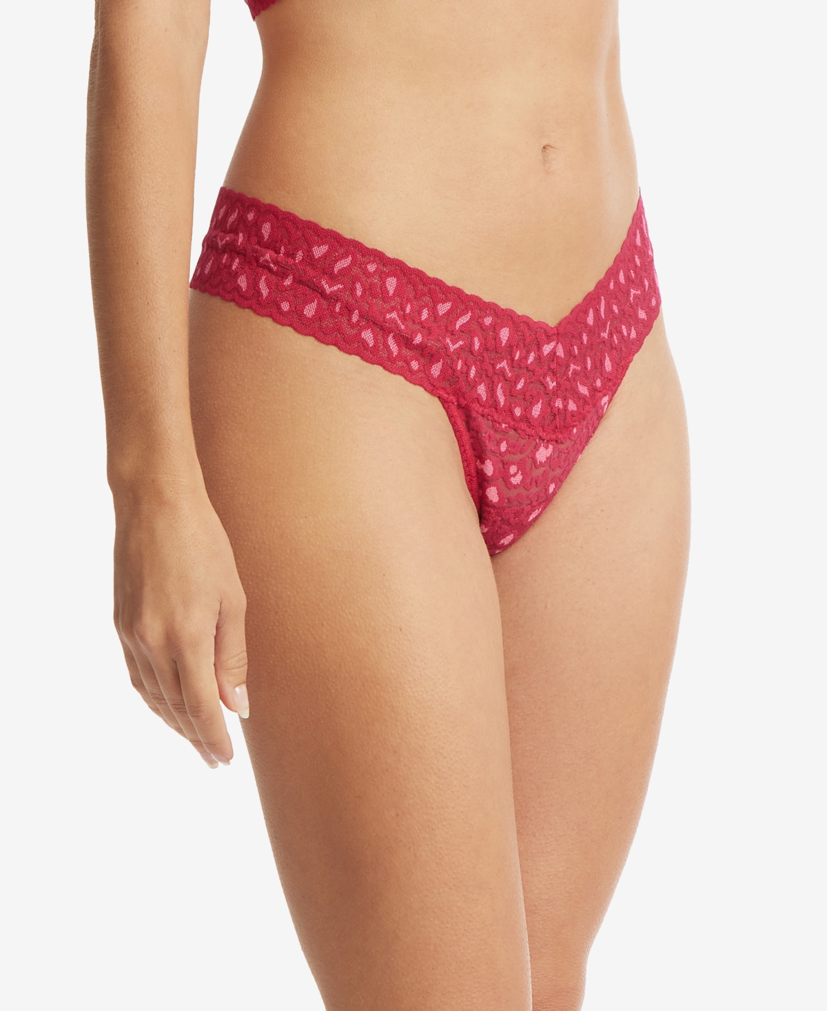Shop Hanky Panky Women's Leopard Low Rise Thong Panty 7j1051 In Berry Sangria,pink Sapphire