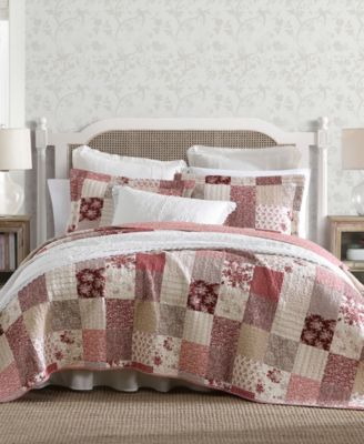 Laura Ashley Celina Patchwork Cotton Reversible Quilt Set In Cranberry,biscuit