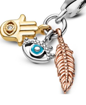 Cubic Zirconia Hamsa, All-seeing Eye Feather Spirituality Dangle Charm