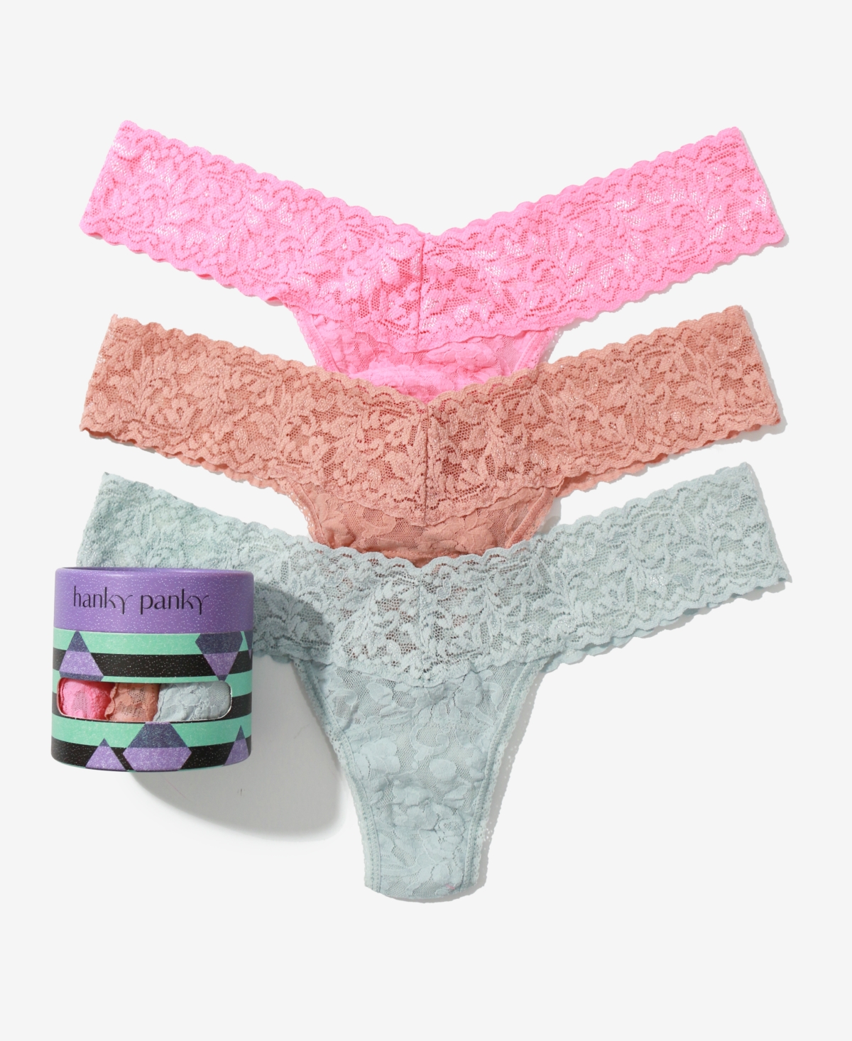 Hanky Panky Women's Holiday 3 Pack Original Rise Thong Underwear In Lipgloss Pink,seashell Beige,pearl Gra