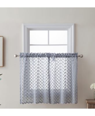 Herringbone Lace Sheer Kitchen Cafe Curtain Tiers for Small Windows & Bathroom