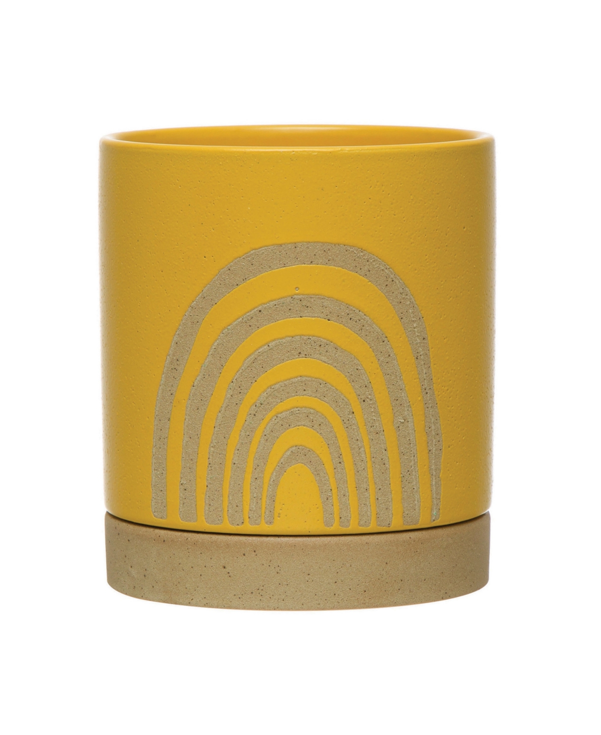 Stoneware Planter with Saucer Rainbow, Set of 2 Holds 5" - Yellow