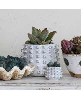 Stoneware Sculptural Planter with Raised Dots  Vase