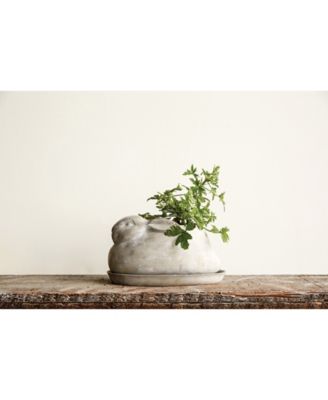 Cement Rabbit Planter with Saucer Set of 2 Pieces