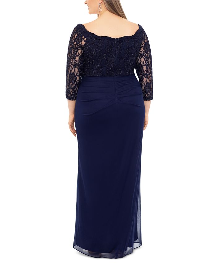 Betsy & Adam Plus Size Beaded Lace Scoop-Neck Gown - Macy's