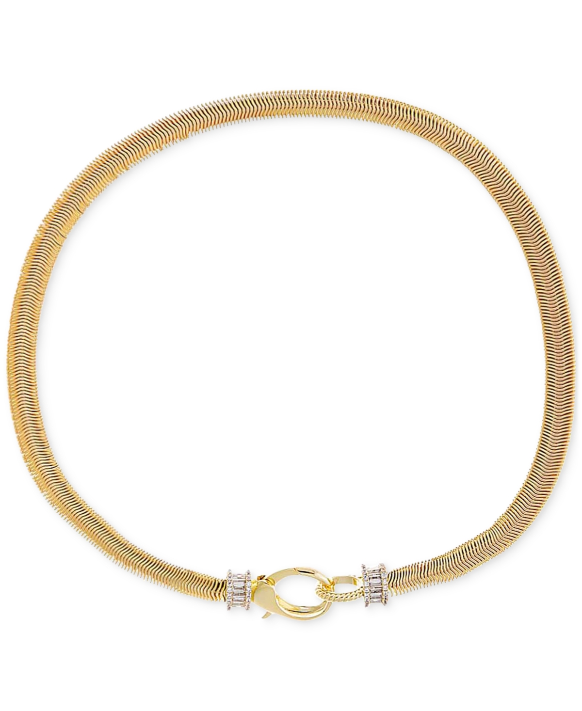 14k Gold-Plated Baguette Cubic Zirconia Bead Snake Chain 16" Collar Necklace - Gold