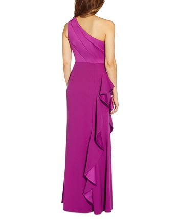 Adrianna Papell One-Shoulder Satin-Trim Draped Gown - Macy's