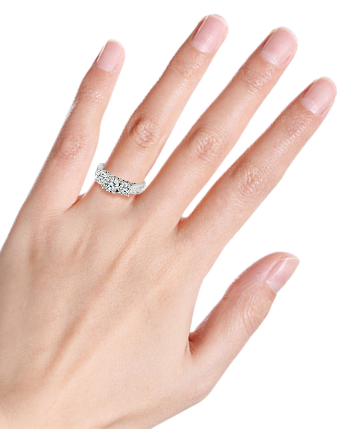 Macy's Diamond Three Stone Channel-set Engagement Ring (1-1/2 Ct. T.w.) In 14k White Gold In White Gold
