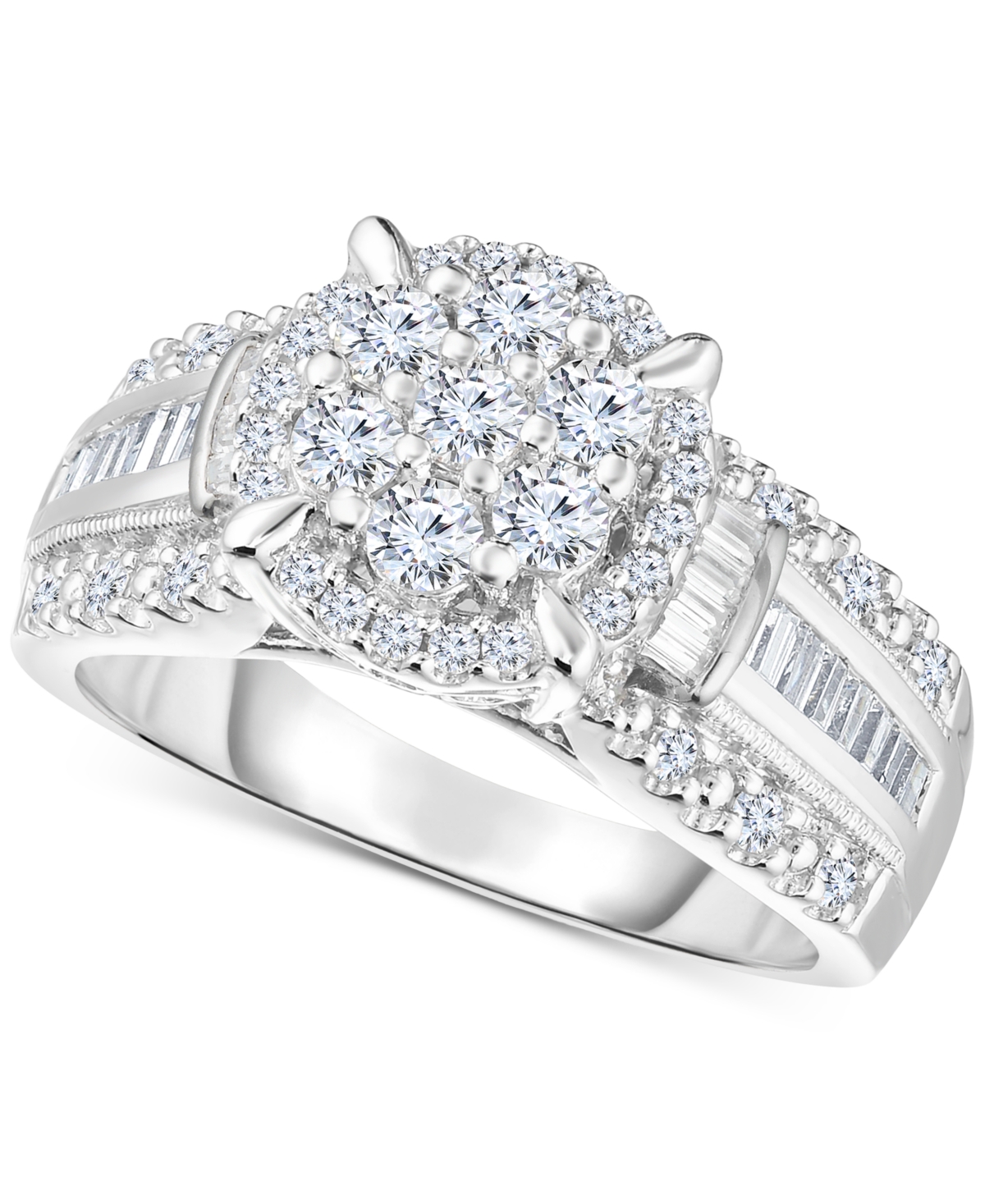 Macy's Diamond Round Halo Cluster Engagement Ring (1 Ct. T.w.) In 14k White Gold