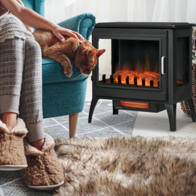 24" Electric Fireplace Stove with Realistic Flame, 1000W/1500W