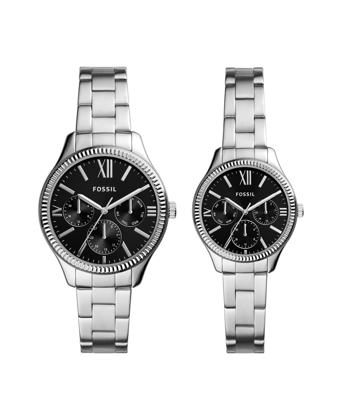 His and Her Multifunction Silver-Tone Stainless Steel Watch Set, 42mm 36mm - Silver-Tone