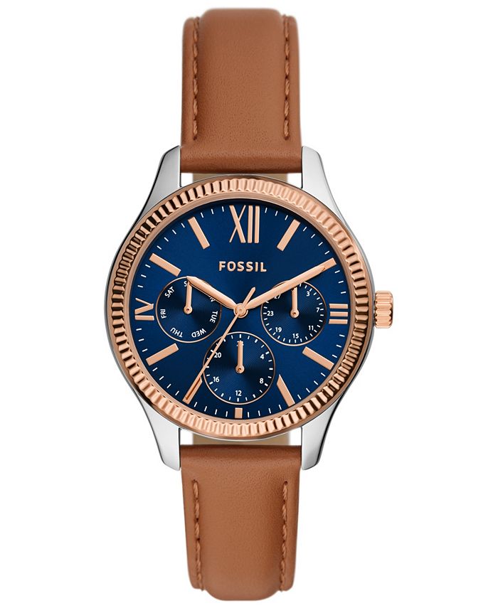 Fossil Women s Rye Multifunction Brown Leather Watch 36mm Macy s