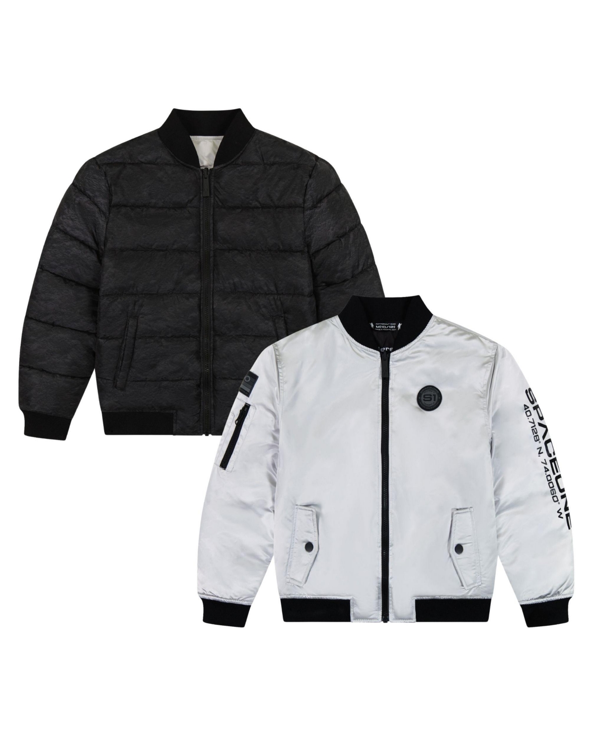 Space One Kids' Little Boys Reversible Bomber Jacket In Galaxy White