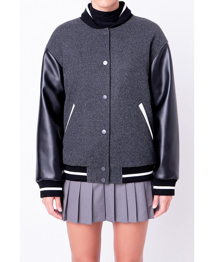 English Factory Women's Mixed Media Bomber Jacket Macy's