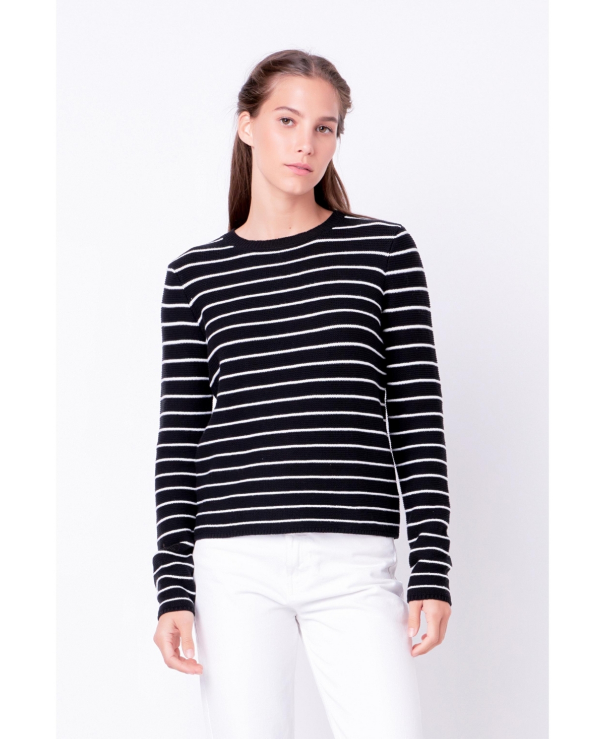 Women's Round-neck Striped Sweater -white