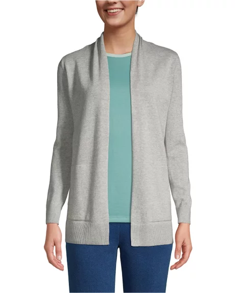 Petite Long Sleeve Open Long Cardigan Sweater - Gray heather
