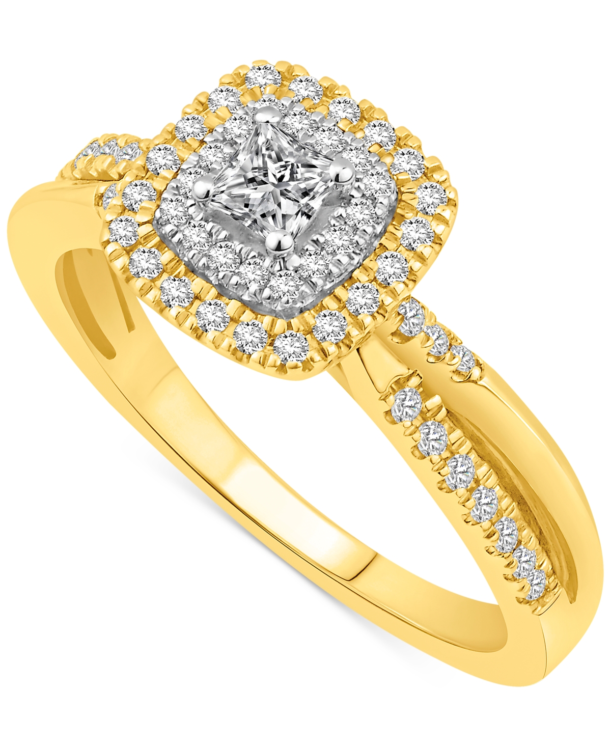 Macy's Diamond Princess-cut Halo Engagement Ring (1/2 Ct. T.w.) In 14k Gold In Two Tone