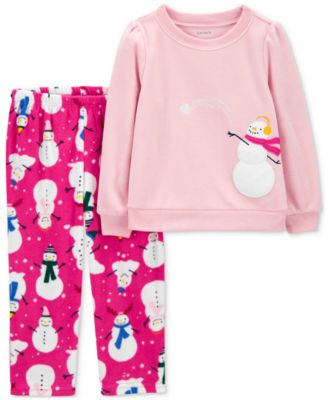 Carter's - Toddler Girls Snowman Top and Fleece Pants Pajamas, 2 Piece Set