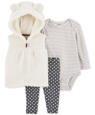 Carter's - Baby Girls Faux-Sherpa Little Vest, Bodysuit and Pants, 3 Piece Set