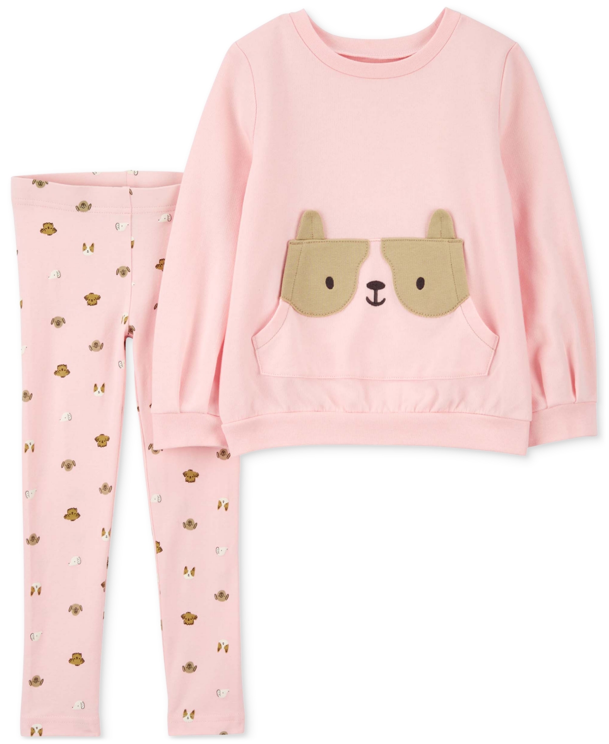 Carter's Baby Girls Dog French Terry Pullover Top And Leggings, 2 Piece Set In Pink