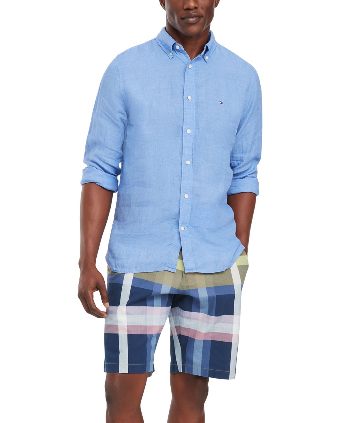 Мужская рубашка на пуговицах с длинным рукавом, окрашенная пигментом