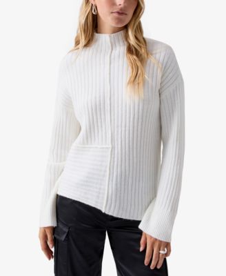 Sanctuary Women's Mock-Neck Asymmetric-Rib-Knit Sweater Macy's
