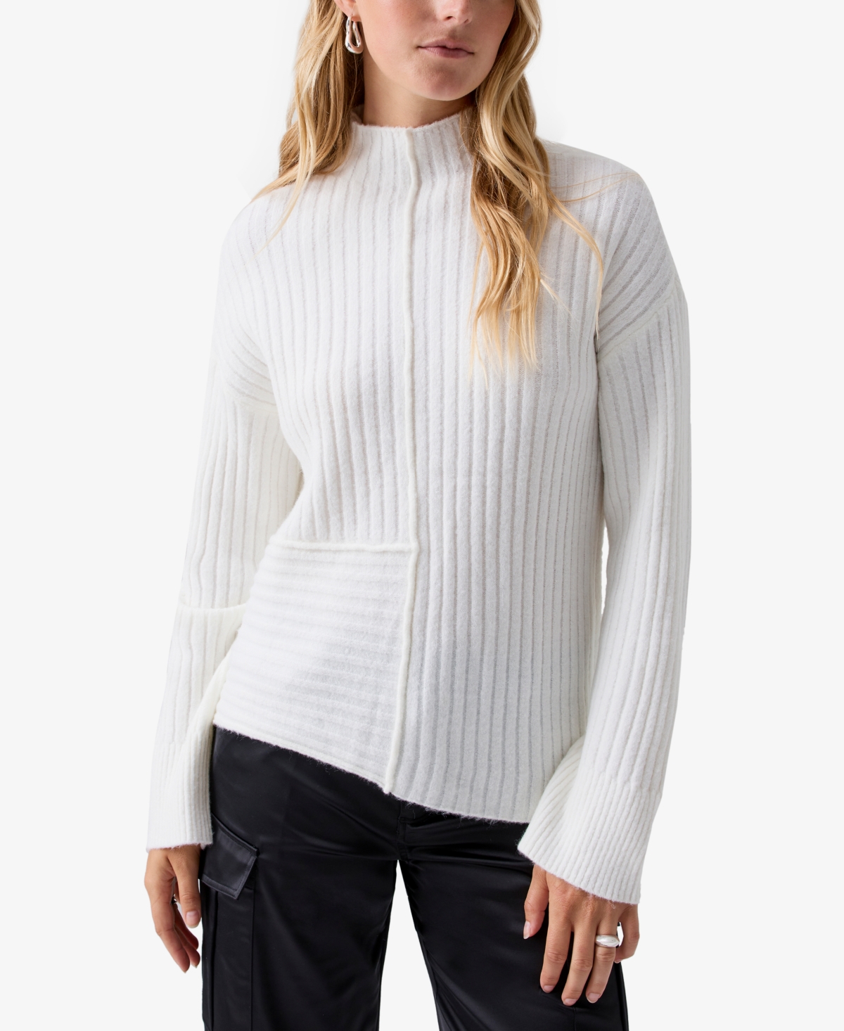 Shop Sanctuary Women's Mock-neck Asymmetric-rib-knit Sweater In Milk