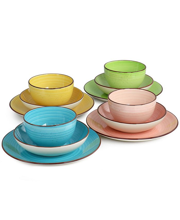 Elama Hudson 12 Piece Double Bowl Stoneware Dinnerware Set, Service for