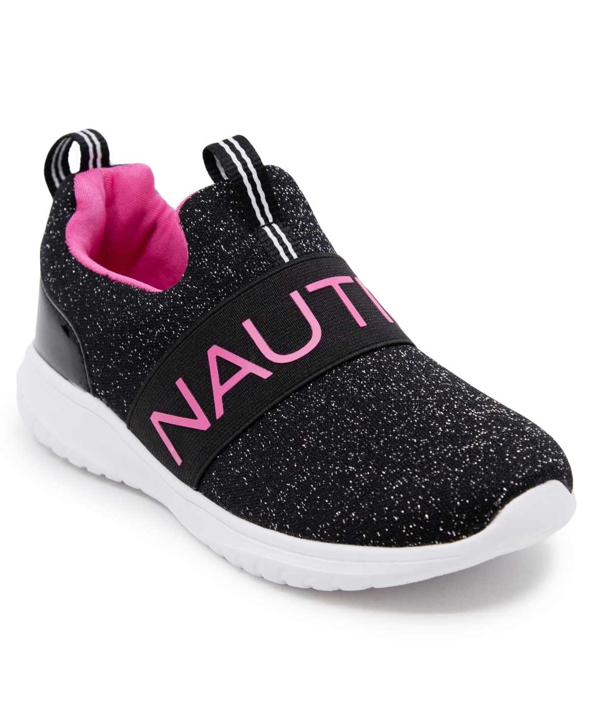 Nautica Kids' Big Girls Canvey Mesh Slip-on Sneakers In Black Sparkle,pink