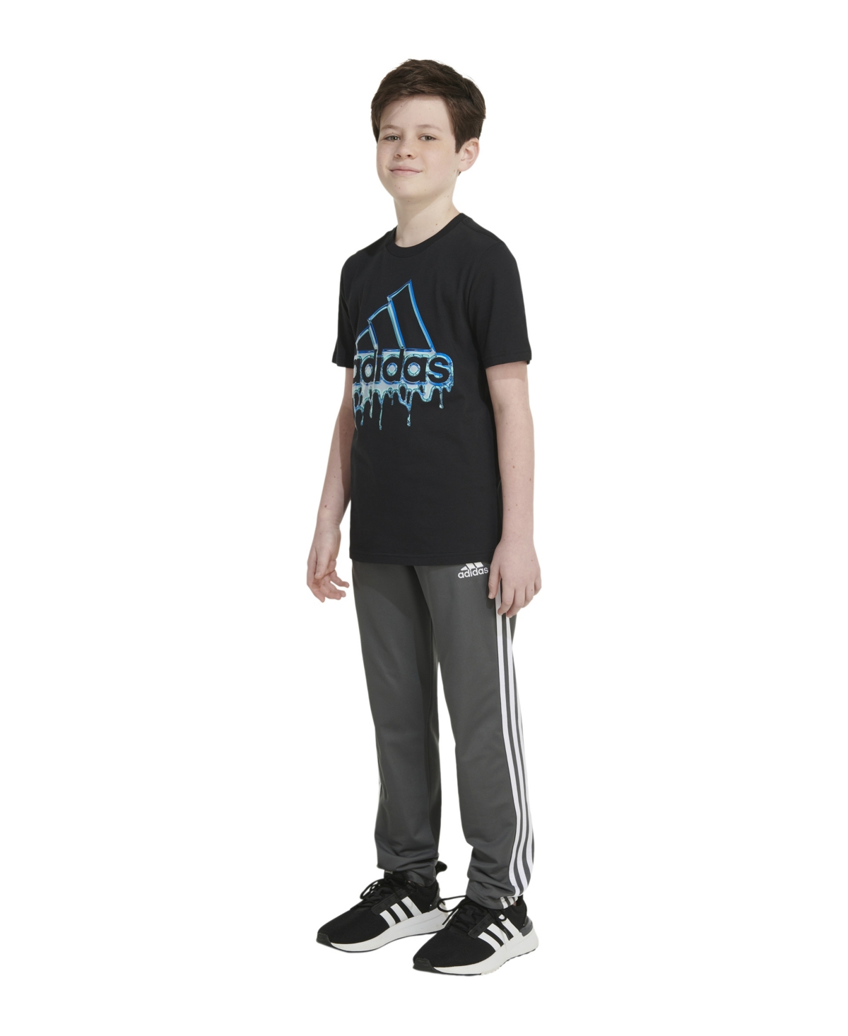 adidas Big Boys Short Sleeve Slime Logo T-shirt - Black with Multicolor