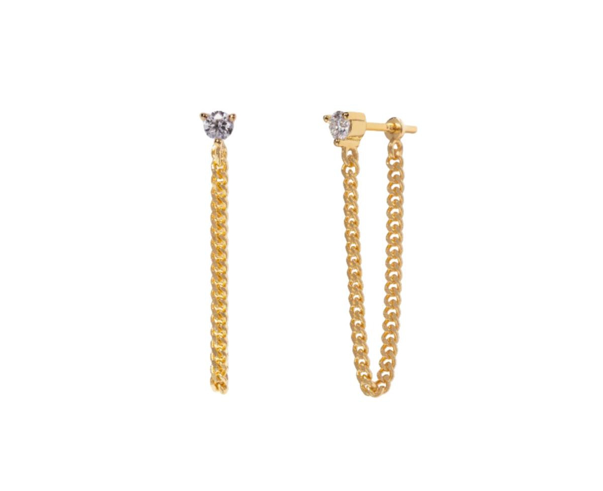 Women's 14K Gold Plated Chained Moissanite Earrings - Gold