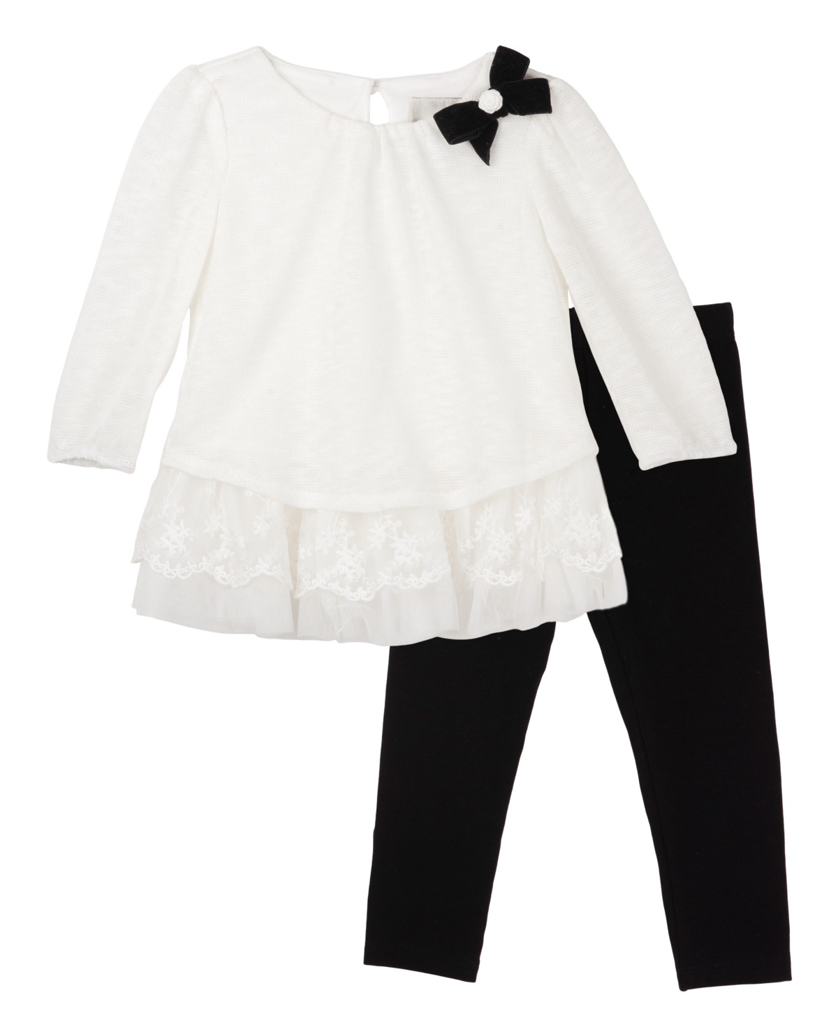 Rare Editions Baby Girls Knit And Crochet Lace Dressy Top And Leggings, 2 Piece Set In Off White