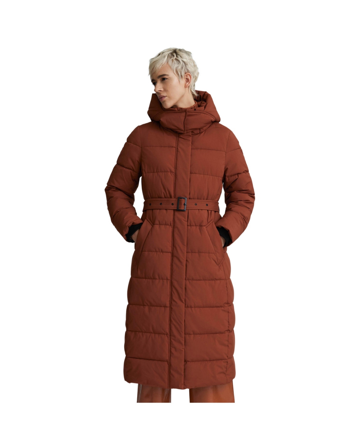Women's Longline Puffer with Detachable Hood Jacket - Juniper
