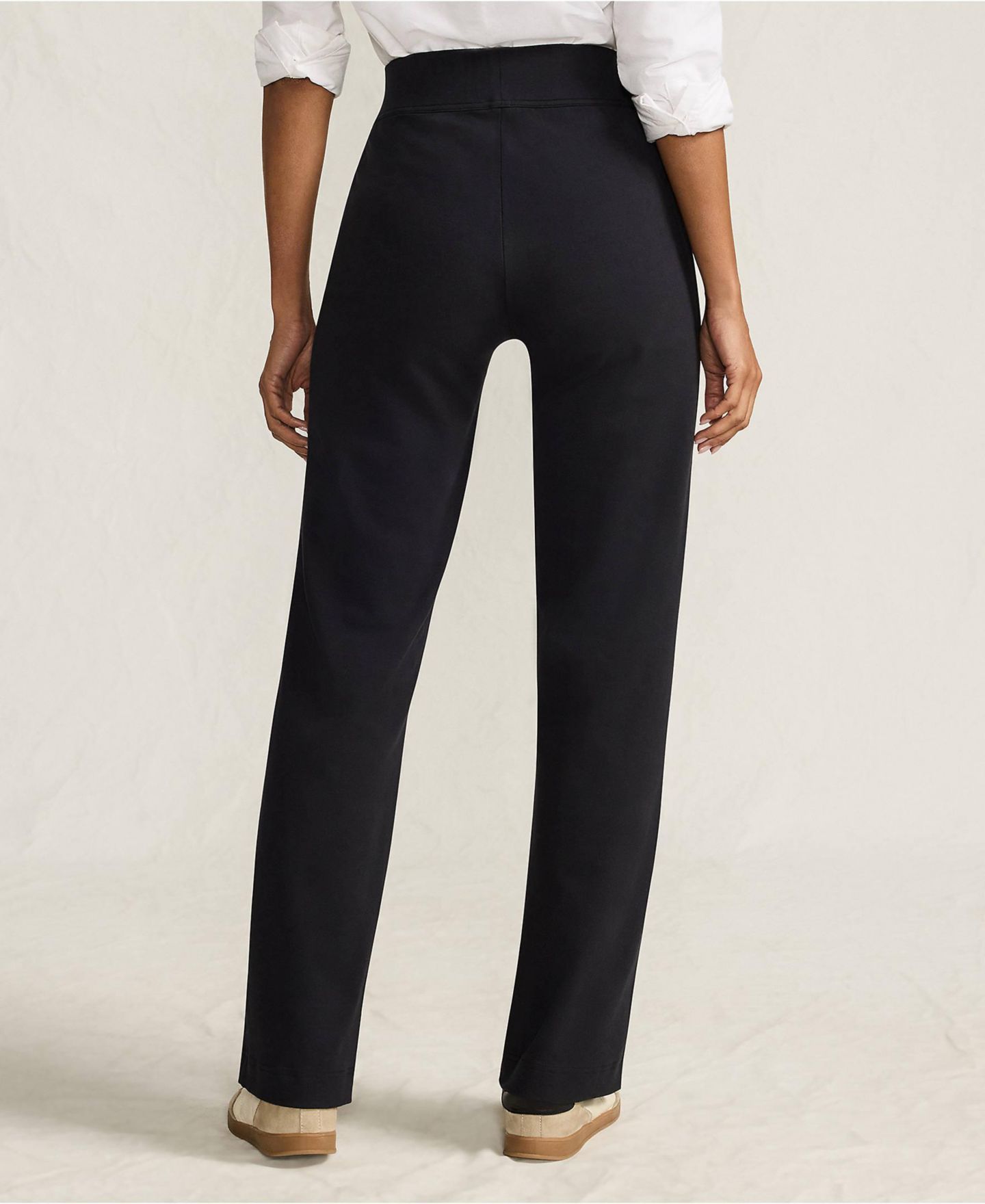 Женские брюки Lands' End Starfish Mid Rise Straight Leg Elastic Waist, цвет: Чёрный — фото 3