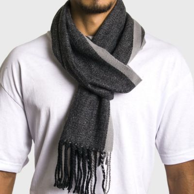 Men's Scarf Soft Knit Winter Scarves Plaid Striped or Solid Neck Covering Long Warm Stylish