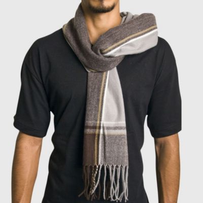 Men's Scarf Soft Knit Winter Scarves Plaid Striped or Solid Neck Covering Long Warm Stylish